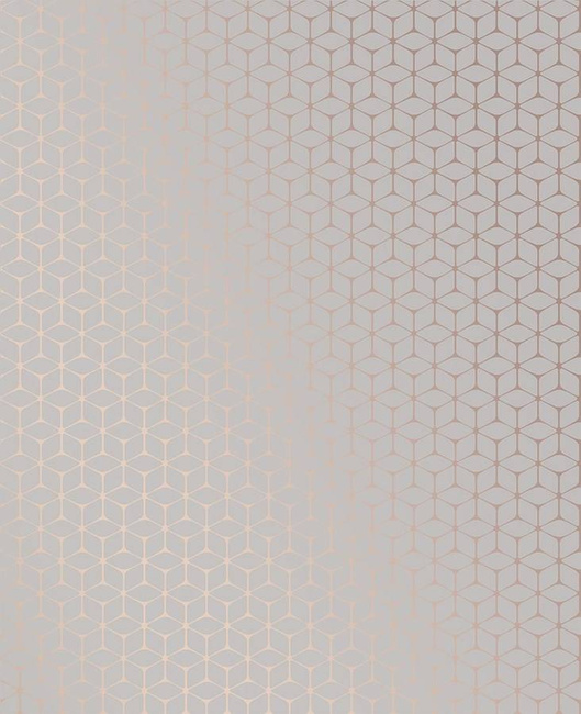Szara tapeta z geometrycznym wzorem w odcieniach różowego złota