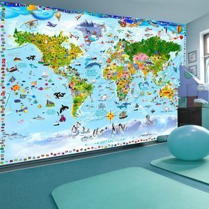 Fototapeta - Mapa świata dla dzieci z kolorowymi rysunkami
