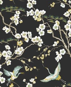 Tapeta winylowa gałązki kwiaty wiśni styl japoński