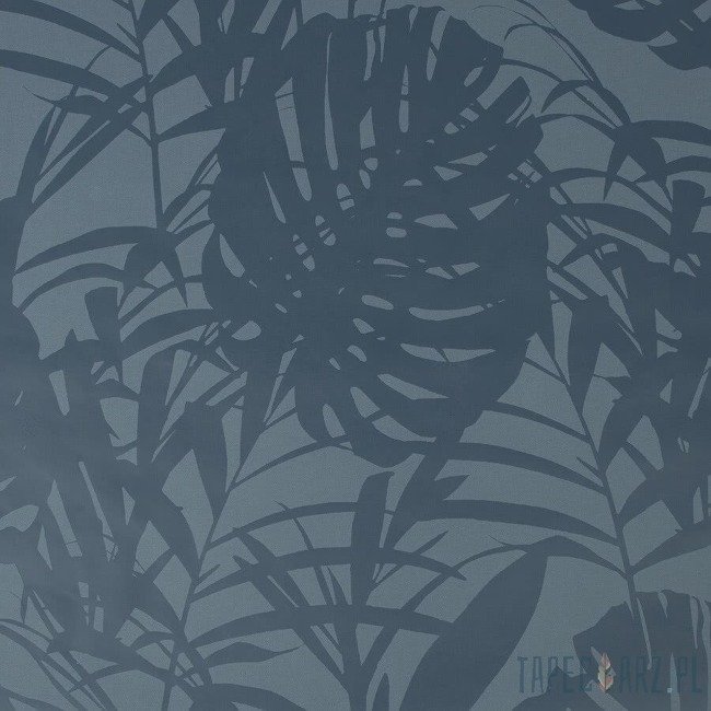 Niebieska tapeta winylowa liście palmy tropikalna